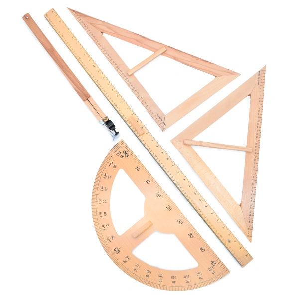 Комплект чертежного оборудования и приспособлений для школьной доски (5 предметов, дерево)
